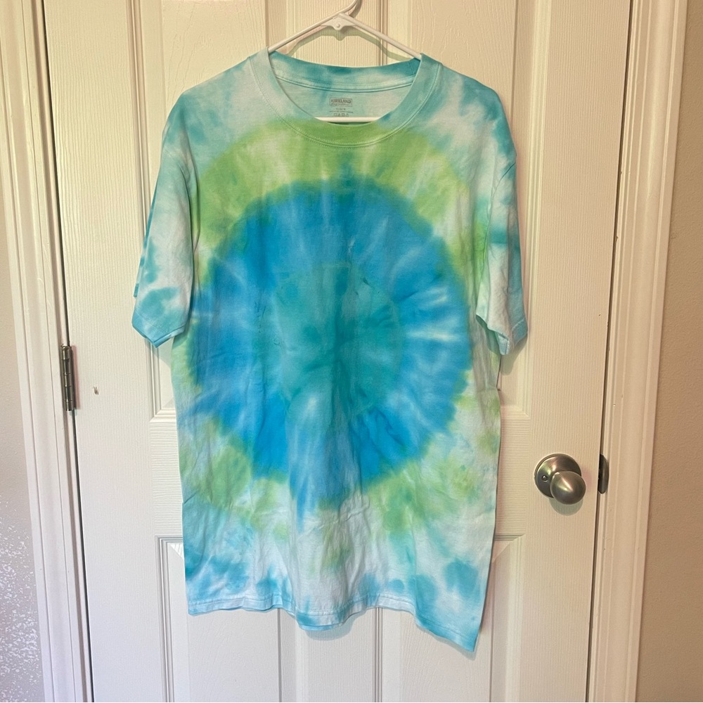 Kirkland Signature Cotton T-Shirt Short Sleeve Blue Tie Dye Size Large